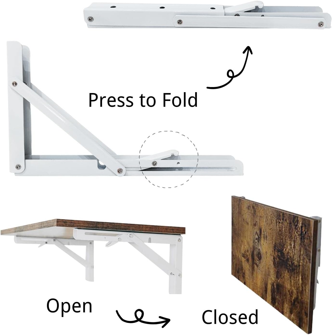 Folding Shelf Brackets 12 inch,Folding Brackets Heavy Duty Max.Load 410lb,DIY Space Saving Wall Mounted Folding Table,Pack of 2