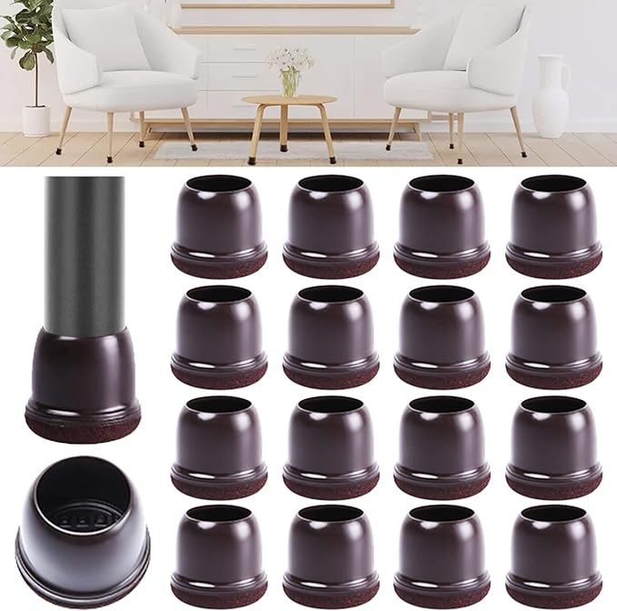 Chair Leg Protectors for Hardwood Floors, Dark Brown Silicone Chair Leg Caps Furniture with Wrapped Felt Chair Leg Covers Protect Floors from Scratching Reduce Noise 16 Pcs(Fit: 1.1''-1.4'')