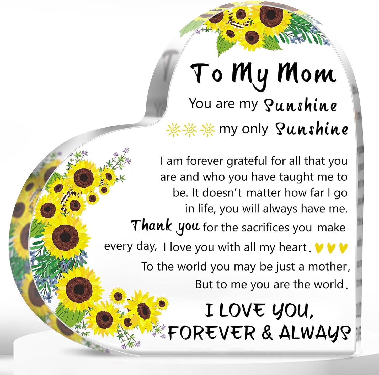 Mothers Day Mom Gifts from Daughter Son, 5.9 x 5.9 inch Delicate Acrylic Heart Plaque Gifts for Mom Grandma, Birthday Christmas Sign Gift Idea, First Mothers Day Gift for New Mom Stepmom Mother in Law