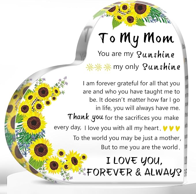 Mothers Day Mom Gifts from Daughter Son, 5.9 x 5.9 inch Delicate Acrylic Heart Plaque Gifts for Mom Grandma, Birthday Christmas Sign Gift Idea, First Mothers Day Gift for New Mom Stepmom Mother in Law