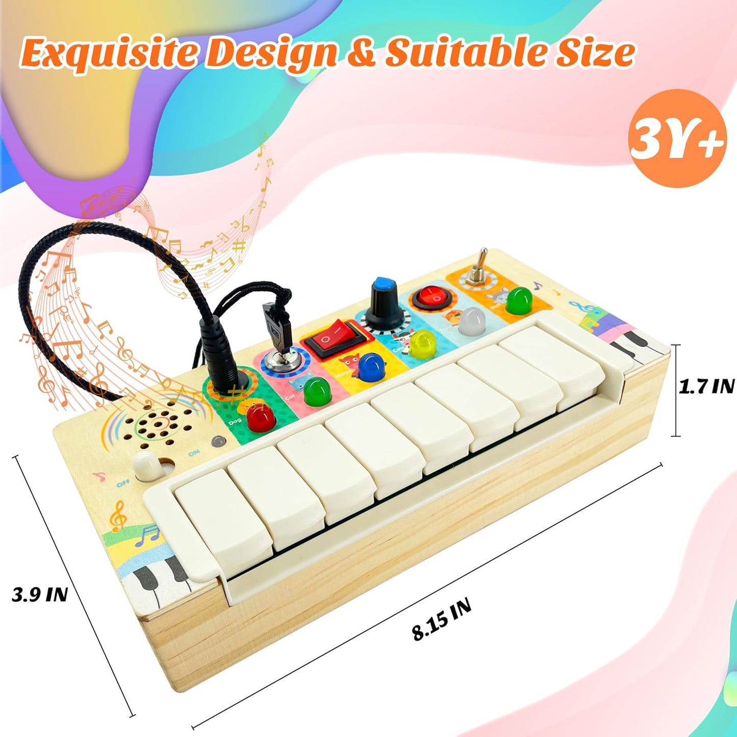 Wooden Busy Board with Led Light, Sensory Toys for Toddlers Montessori Toys, Educational Activity Toy Toddler Travel Toys, 1-6 Year Old Girls & Boys Gifts