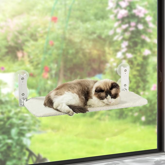 IFurffy Cat Window Perch Foldable, Safest Cat Window Hammock with 4 Strong Suction Cups & Robust Metal Frame Easy to Install, Occupies Only 21.7 Sq in 40lb Load Capacity Cat Bed for Large or Kitten