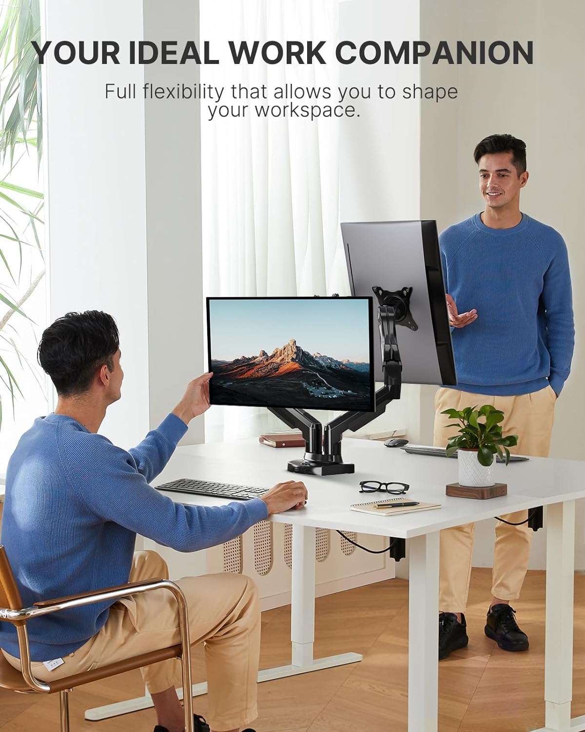 New Dual Monitor Stand - Adjustable Spring Monitor Desk Mount Swivel Vesa Bracket with C Clamp, Grommet Mounting Base for 13 to 30 Inch Computer Screens - Each Arm Holds 4.4 to 19.8lbs