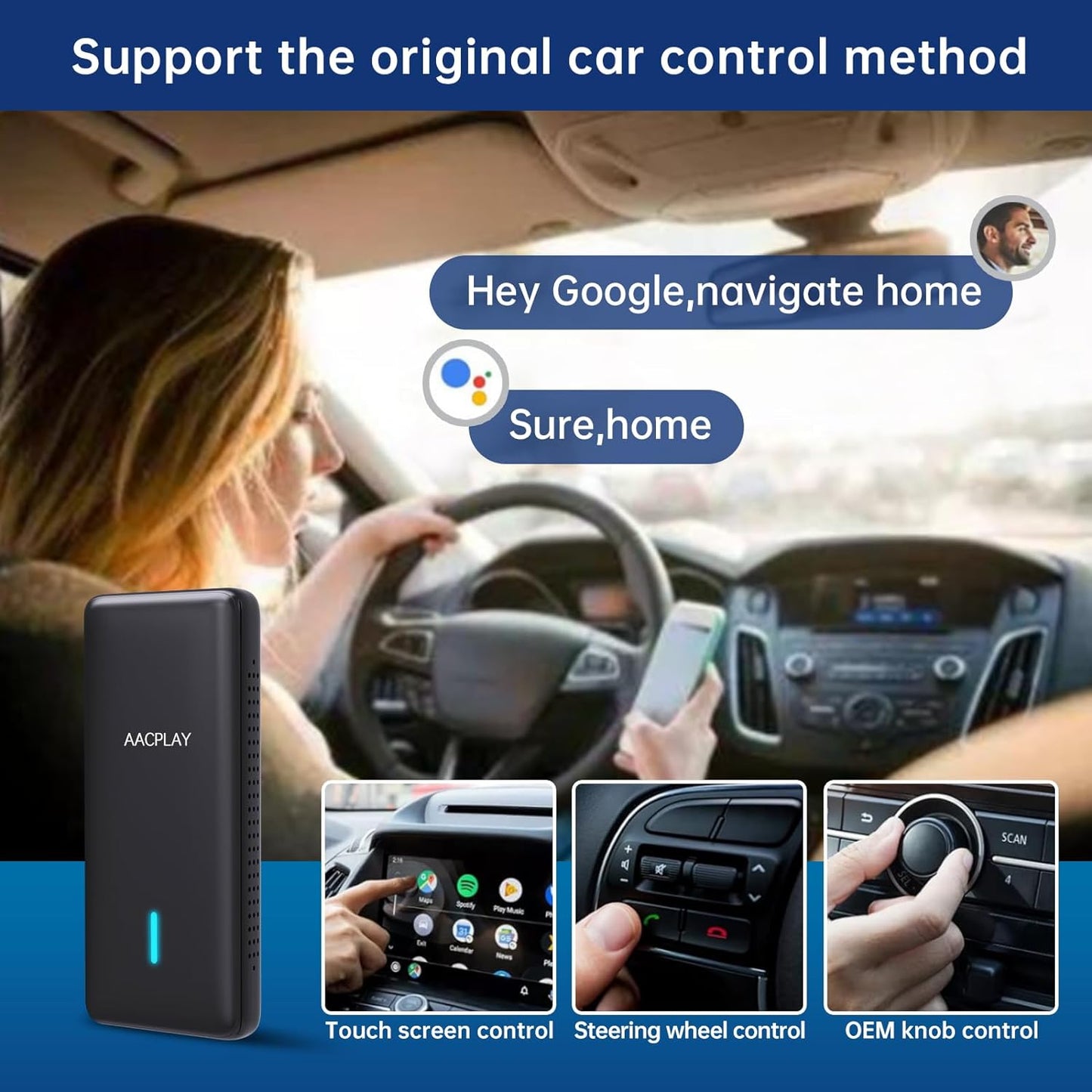 Android Auto Wireless Adapter for OEM Factory Wired AA Cars Plug & Play Easy Setup Wireless Android Auto Dongle for Android Phones Converts Wired Android Auto to Wireless