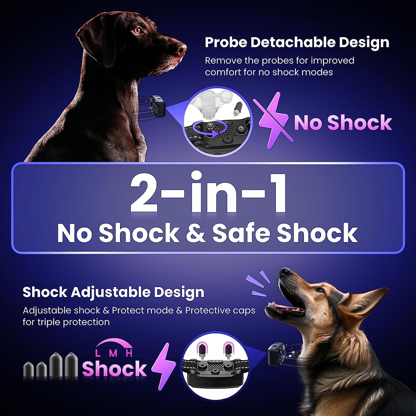 New 2023 AI Dog Bark Collar Sets for Large Small Medium Dogs| 2in1 No Shock/Safe Shock Barking Collar with 3 Adjustable Shock Mode |IP68 Waterproof Rechargeable Anti Bark Device with Dog Training Clicker (Copy)