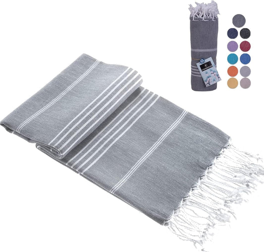 Turkish Beach Towel, Prewashed, 100% Cotton, Soft, Absorbent, Quick Dry, Sand Free Large Oversize Beach Towels for Bathroom Camping Yoga Gym Pool Travel Size 39x71 Inches (Gray)
