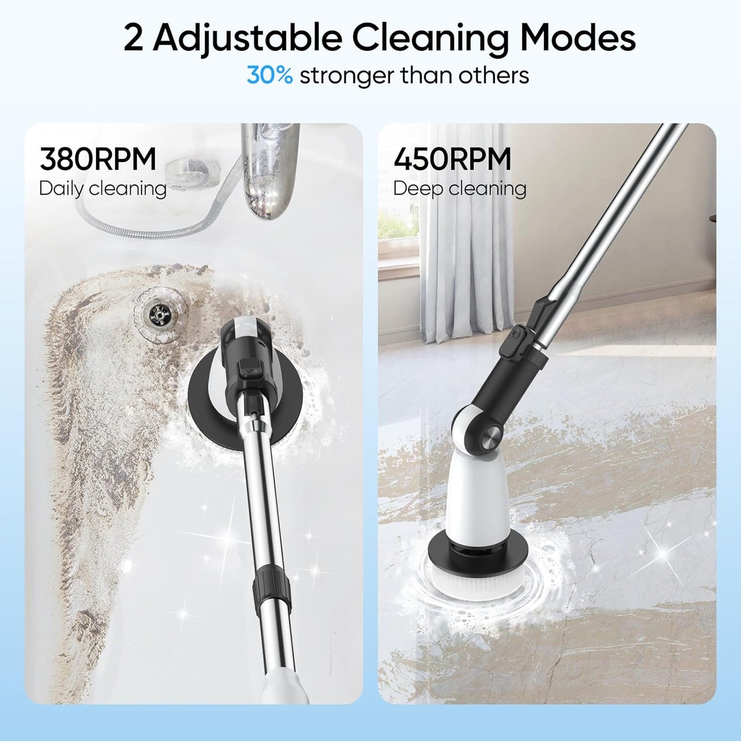 Electric Spin Scrubber, Adjustable Angle 2024 New Cordless Cleaning Brush & Extension Handle, Power Shower Scrubber with 8 Replaceable Head, 120Mins Electric Scrubber for Bathroom, Tub, Floor, Kitchen