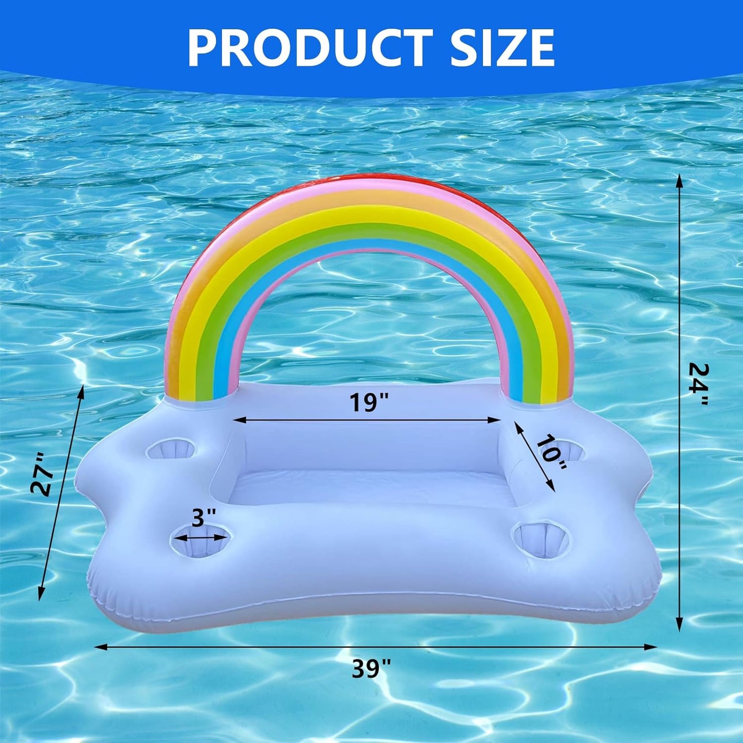 New Inflatable Rainbow Cloud Drink Holder with Lights,Solar Powered Floating Pool Serving Bar Glow at Night,Pool Drink Floats for Swimming Pool Party and Entertainment