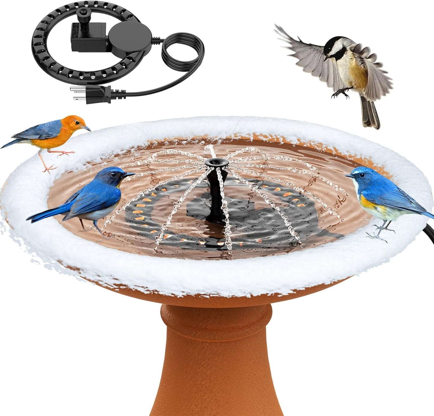 Bird Bath Heater with Water Pump for Outdoors in Winter 250W Water Deicer for Birdbaths with Thermostatically Controlled and 3.3ft Long Cord,Heated Bird Bath Deicer Suitable for Birdbaths