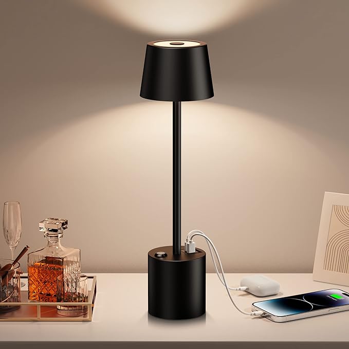 Portable Cordless Led Table lamp - 8000mAh Rechargeable Battery Operated Desk Light: 3 Color Stepless Dimming Up, Wireless Touch Tabletop Lamps for Restaurant Bedroom Bars Outdoor Party Coffee