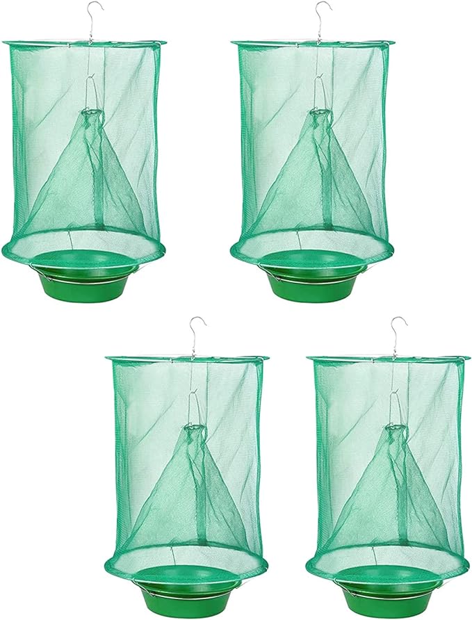 Fly Traps Outdoor, Hanging Reusable Fly Trap Outdoor, Fly Trap Fly Catcher Bag, Flies Killer for Farm/Orchard/Park.(4 Pack)