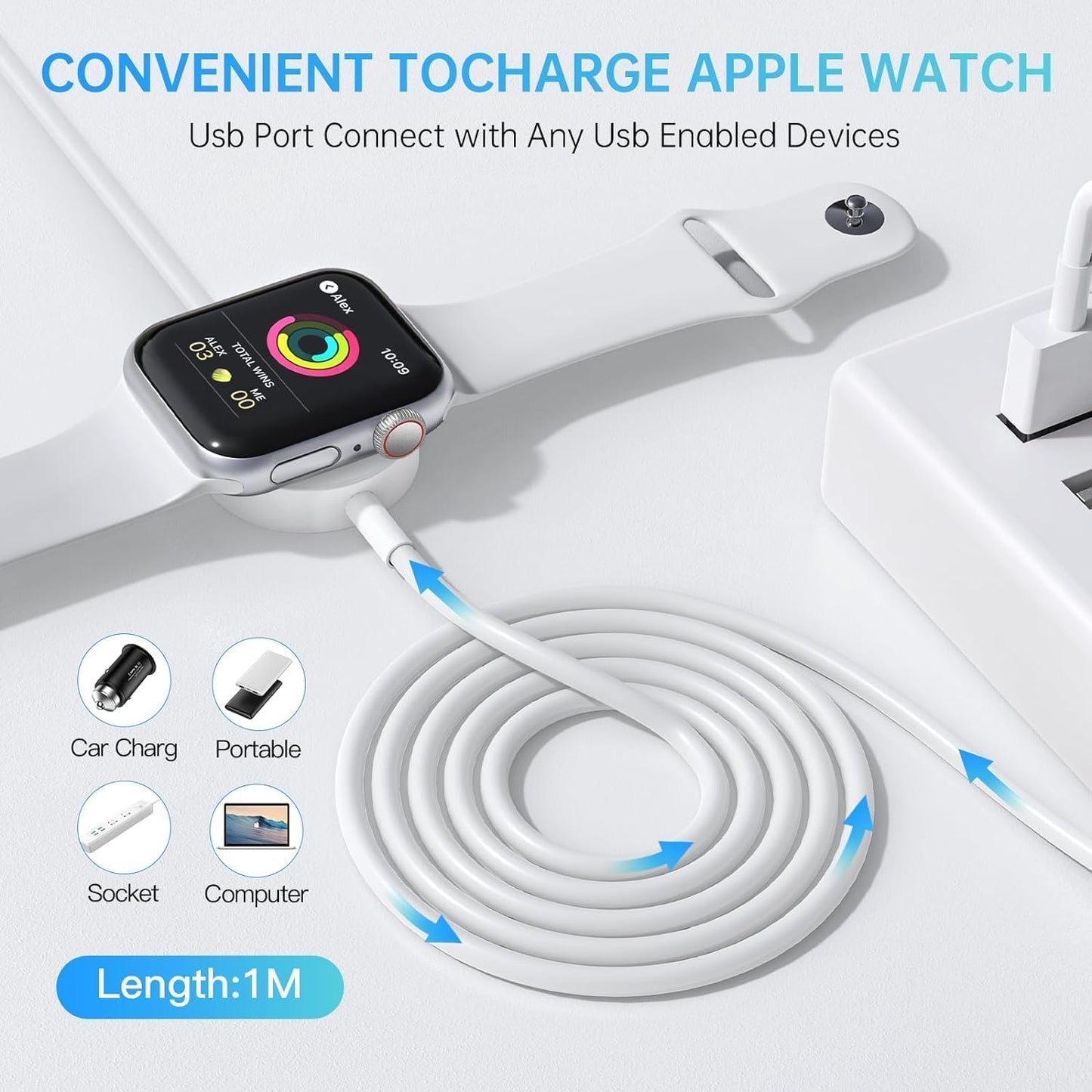 Upgraded Watch Charger for Apple Watch Charger - Watch Charging Cable for Watch Series Ultra 9/8/7/6/5/4/3/2/SE/SE2, Magnetic Fast Charger Cord for iWatch Portable Wireless Charging (3.3ft /1m)