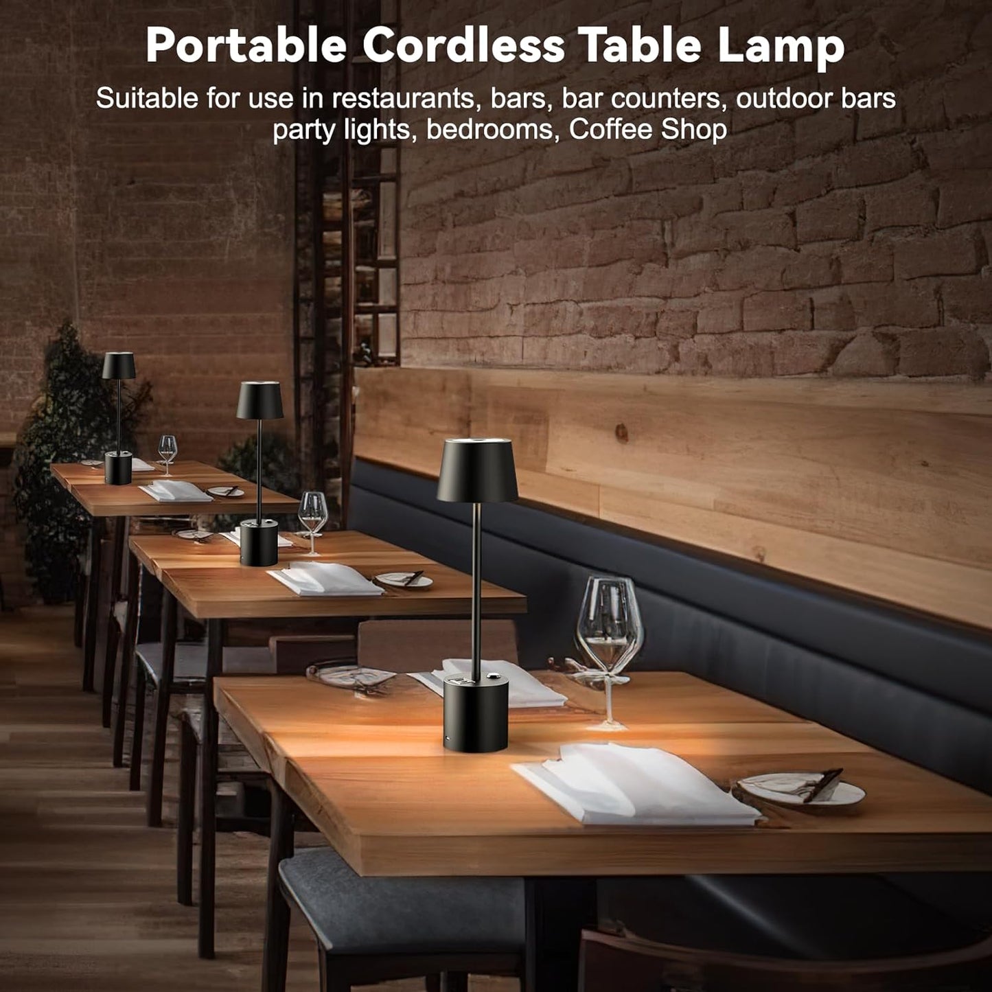 Portable Cordless Led Table lamp - 8000mAh Rechargeable Battery Operated Desk Light: 3 Color Stepless Dimming Up, Wireless Touch Tabletop Lamps for Restaurant Bedroom Bars Outdoor Party Coffee
