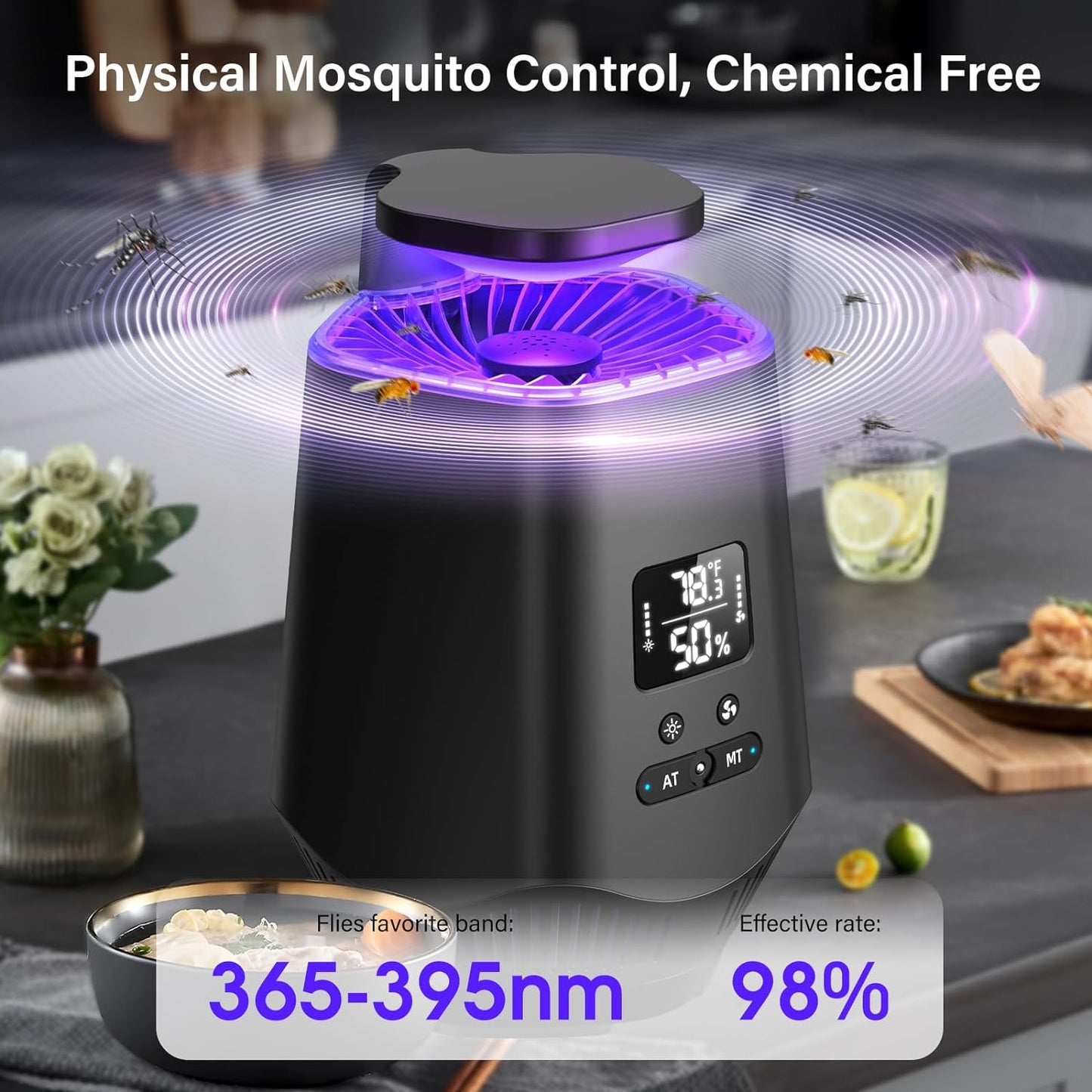 Fooxem Fruit Fly Traps for Indoors, Smart Flying Insect Trap with Temperature and Humidity Sensor, Bug Catcher Ligth for Home House Plants Gnats Moths Mosquitos Pest Control with Sticky Boards