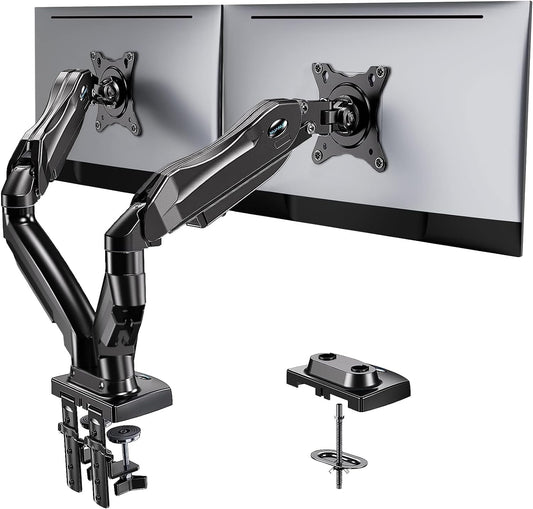 New Dual Monitor Stand - Adjustable Spring Monitor Desk Mount Swivel Vesa Bracket with C Clamp, Grommet Mounting Base for 13 to 30 Inch Computer Screens - Each Arm Holds 4.4 to 19.8lbs