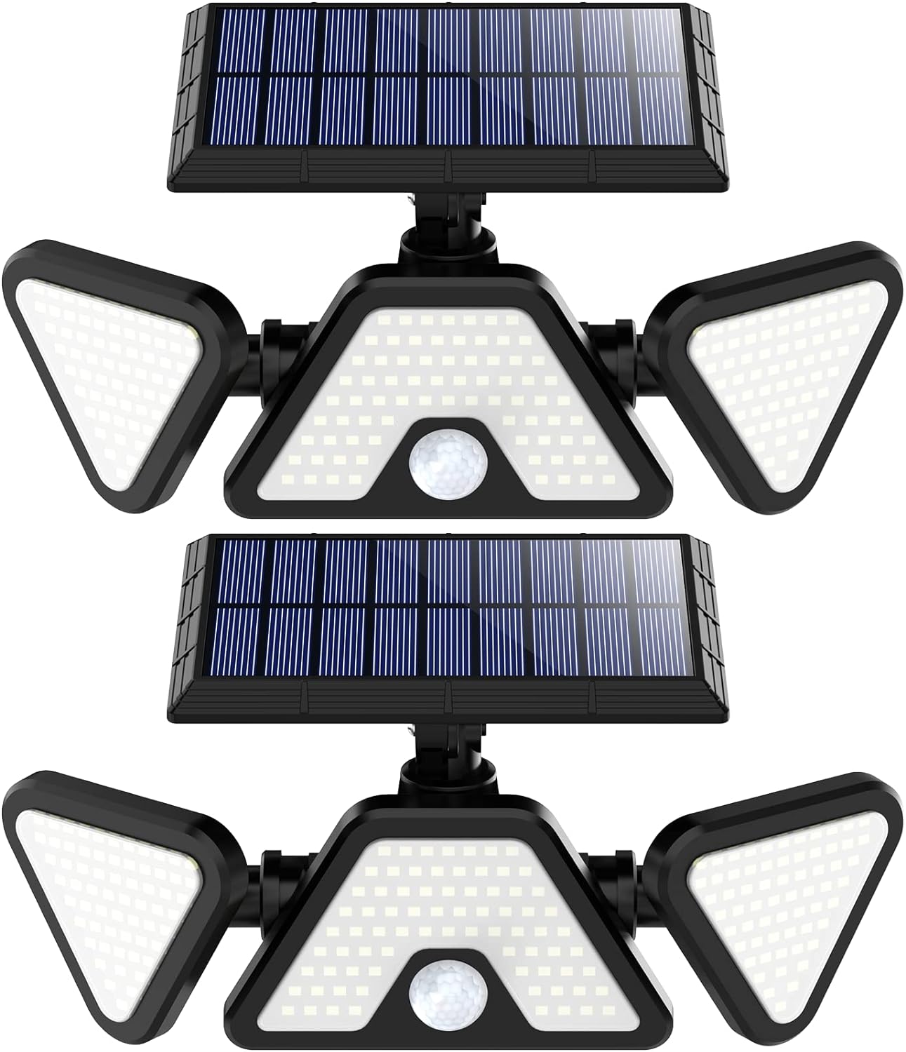 Motion Sensor Outdoor Lights, 203 LED Solar Lights Outdoor Waterproof, 3 Heads Solar Outdoor Lights, 270° Wide Angle Solar Lights for Outside, Yard, Front Door, Step (2 Packs)