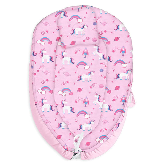 Baby Lounger for Newborn Cover - Newborn Lounger, Breathable & Portable Infant Lounger for 0-12 Months - Adjustable Cotton Soft Baby Floor Seat for Travel Pink Horse
