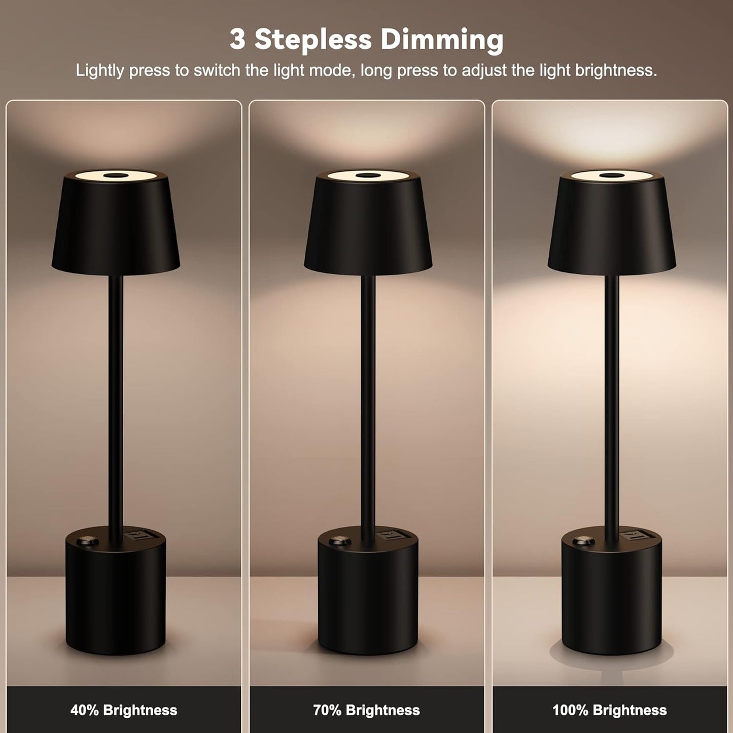 Portable Cordless Led Table lamp - 8000mAh Rechargeable Battery Operated Desk Light: 3 Color Stepless Dimming Up, Wireless Touch Tabletop Lamps for Restaurant Bedroom Bars Outdoor Party Coffee