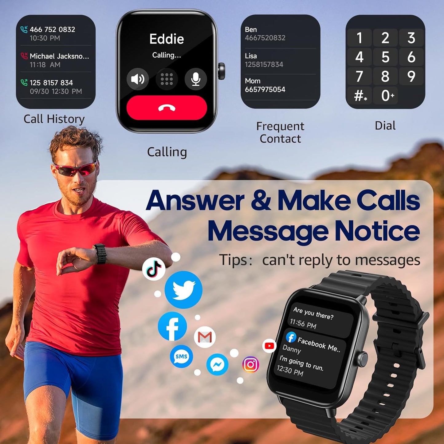 New Smart Watch for Men Women with Bluetooth Call, Fitness Trackers Watch with Heart Rate Sleep Monitor, Alexa Built-in 1.8" DIY Dial 100 Sports Modes IP68 Waterproof Smartwatch for iOS (Black)