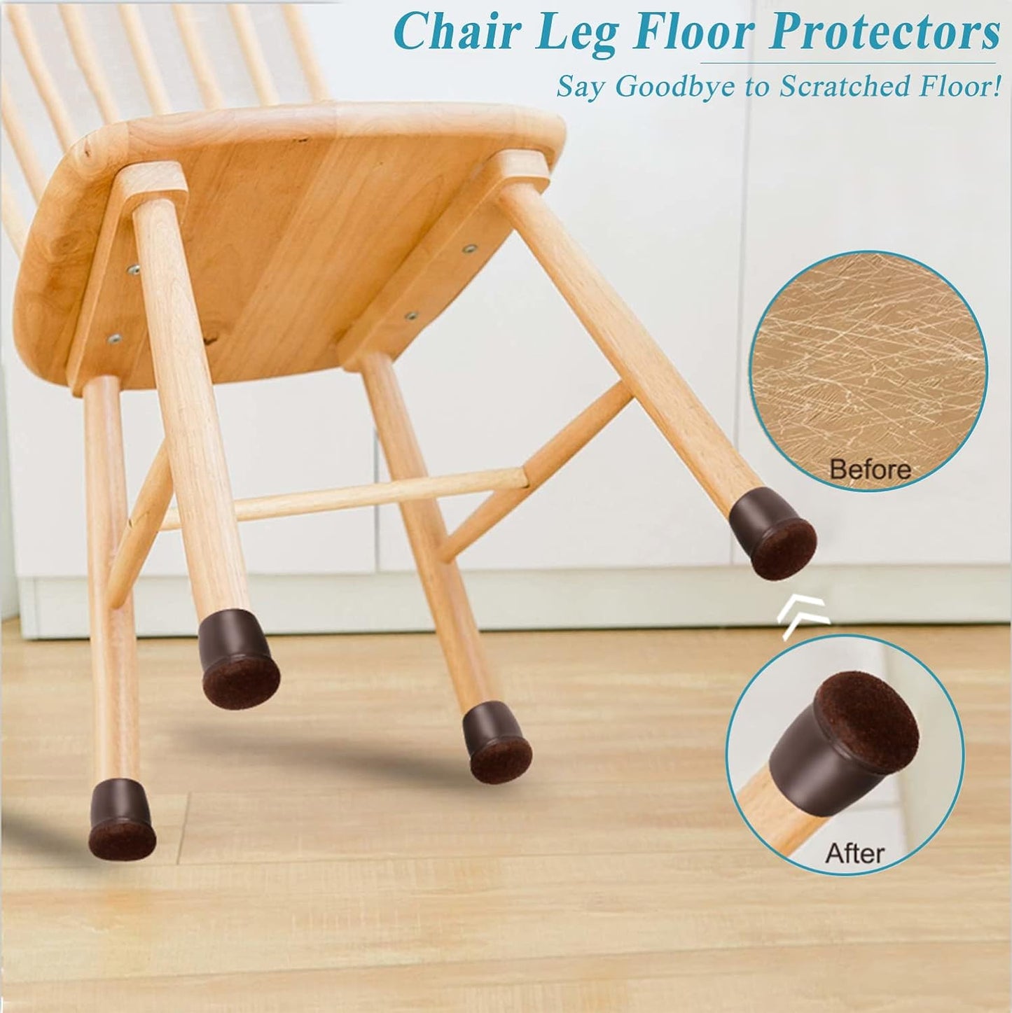 Chair Leg Protectors for Hardwood Floors, Dark Brown Silicone Chair Leg Caps Furniture with Wrapped Felt Chair Leg Covers Protect Floors from Scratching Reduce Noise 16 Pcs(Fit: 1.1''-1.4'')