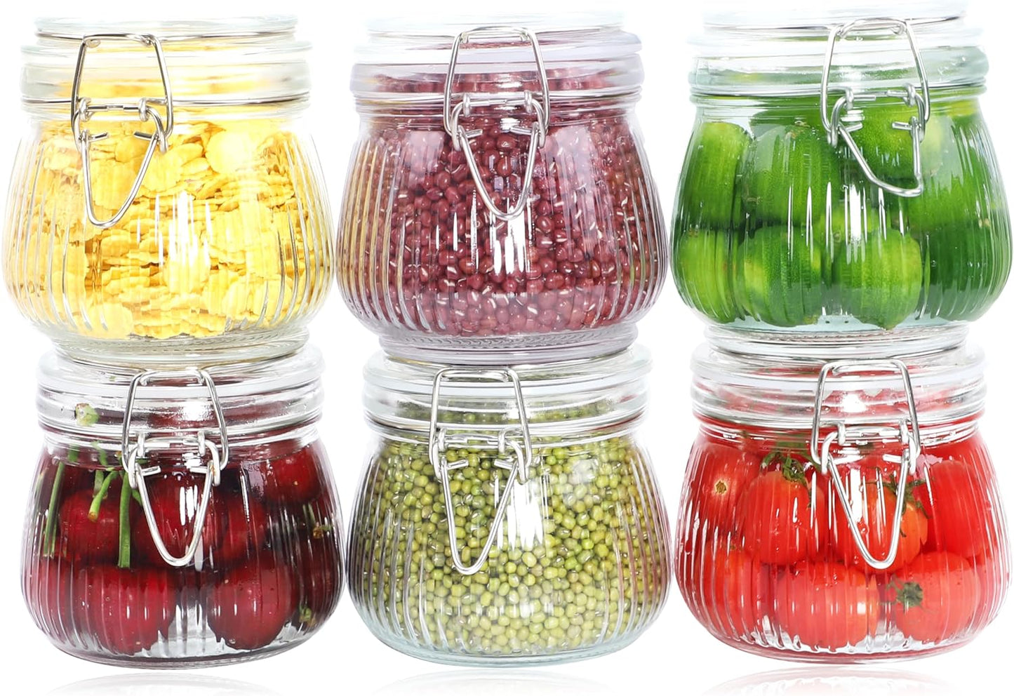 Glass Jar With Airtight Lid 16 Oz-6set Thicken Sealed Food Storage Canister Wide Mouth Mason Storage Jars For Kitchen Pantry Coffee Beans Nuts Baking Goods Tea Spice Cereal Fruits