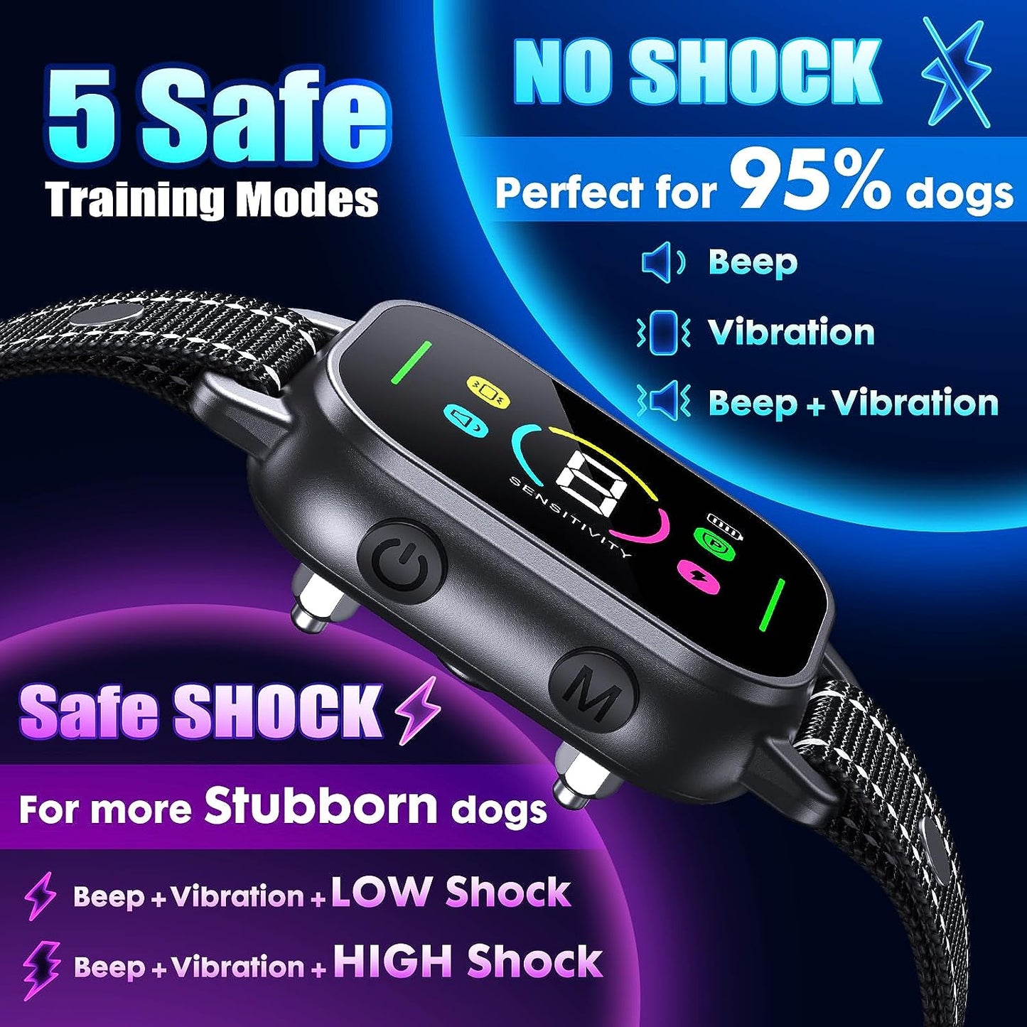 New Bark Collar- Smart Dog Bark Collar for Large Medium Small Dogs, Rechargeable Anti Bark Training Collar with 8 Adjustable Sensitivity, Barking Collar with Beep Vibration Harmless Shock (Black) (Copy)