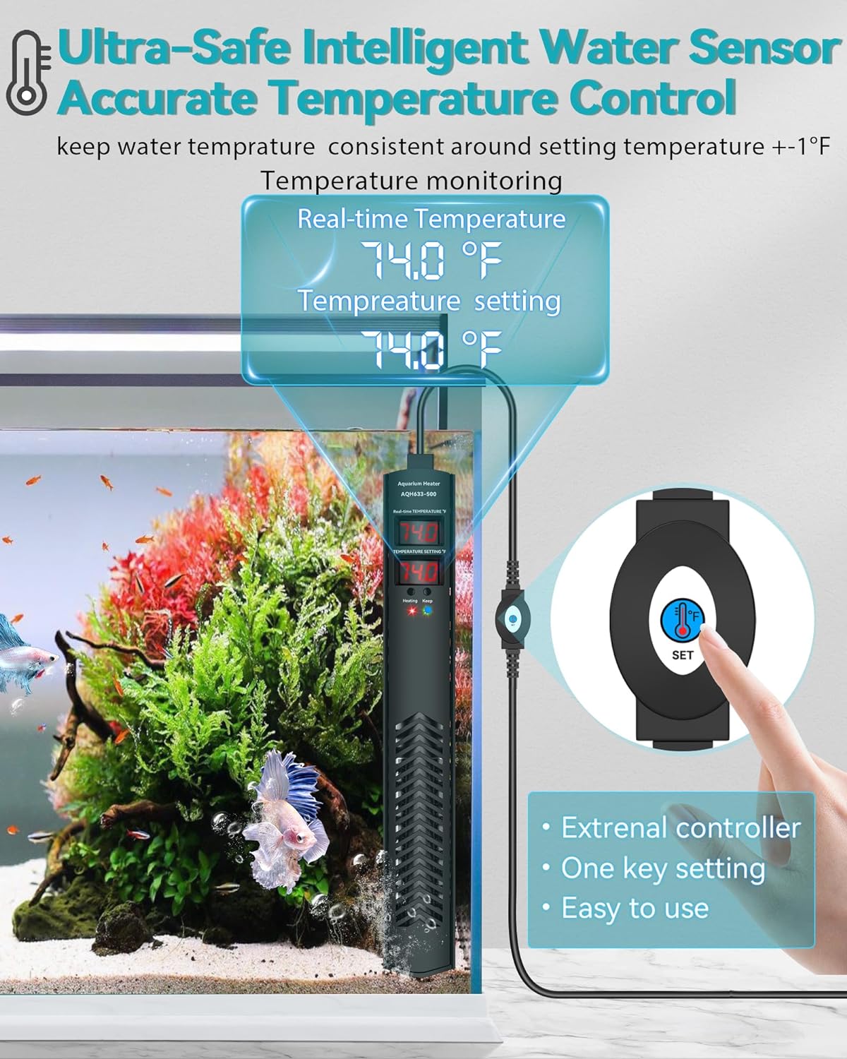 New fish Aquarium Heater 75-120 gallon 500w submersible fish tank water heater digital temperature