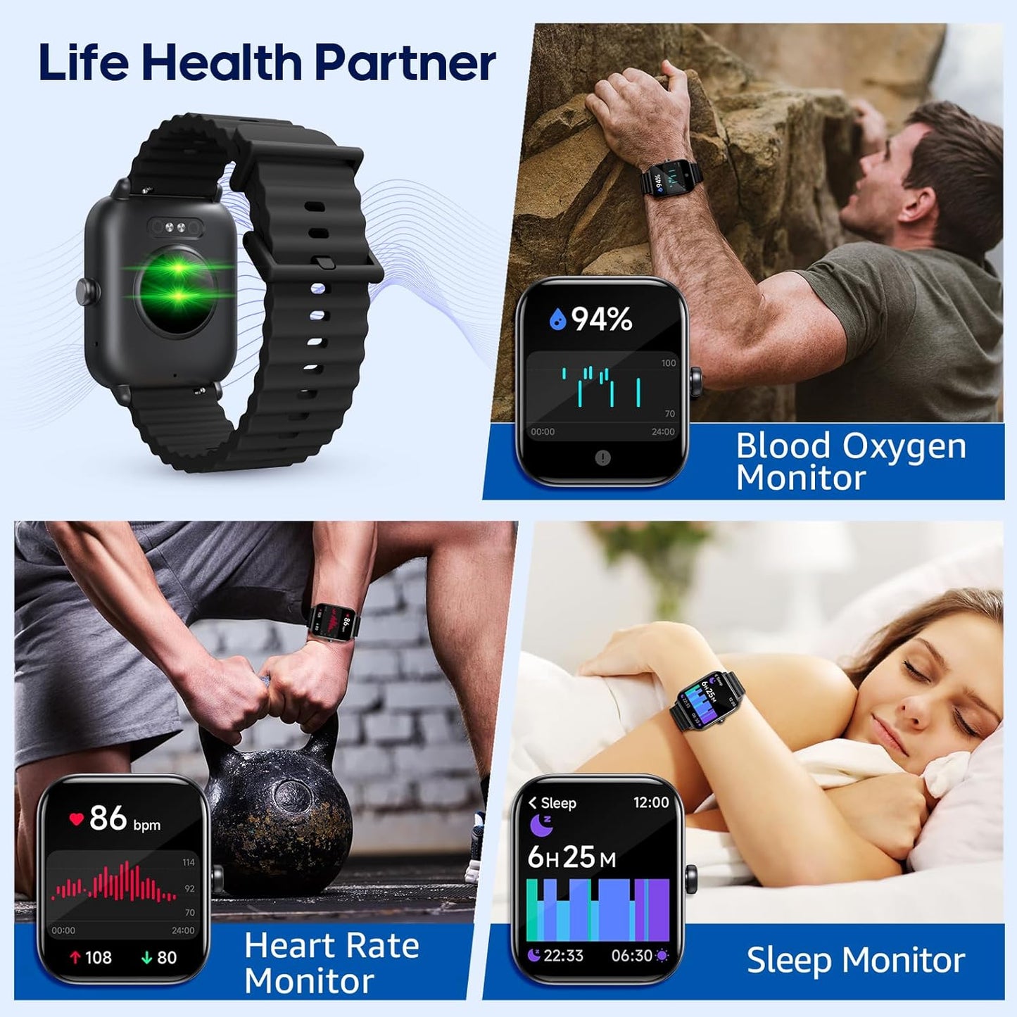 New Smart Watch for Men Women with Bluetooth Call, Fitness Trackers Watch with Heart Rate Sleep Monitor, Alexa Built-in 1.8" DIY Dial 100 Sports Modes IP68 Waterproof Smartwatch for iOS (Black)