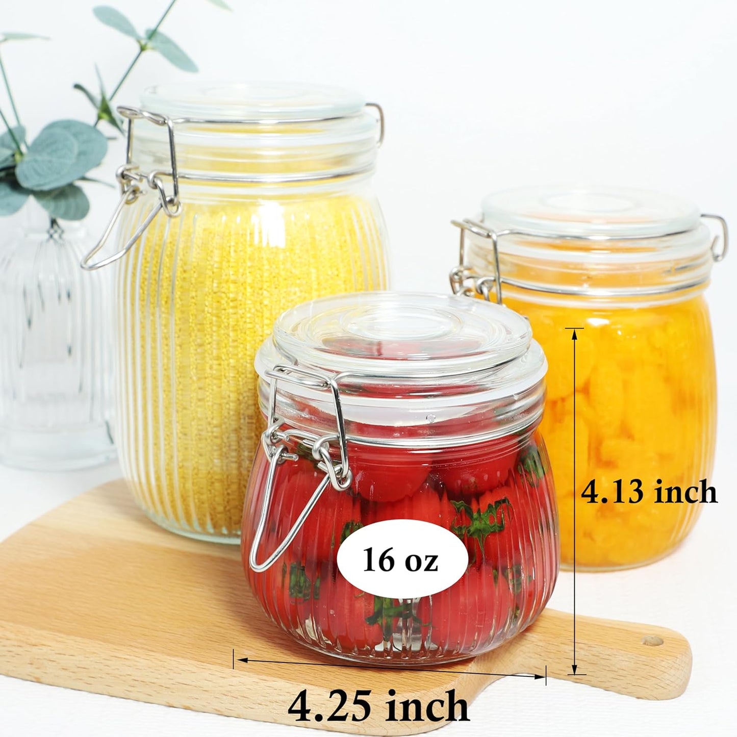 Glass Jar With Airtight Lid 16 Oz-6set Thicken Sealed Food Storage Canister Wide Mouth Mason Storage Jars For Kitchen Pantry Coffee Beans Nuts Baking Goods Tea Spice Cereal Fruits