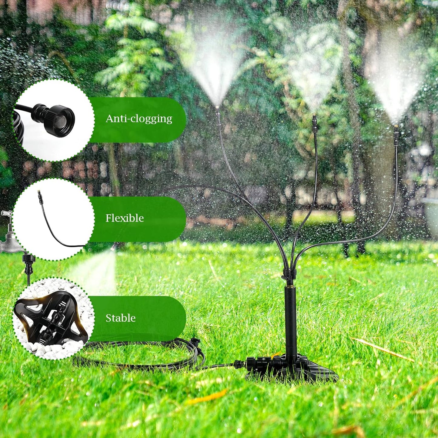 New Misters for Outside Patio - Misters for Cooling Outdoor, 360 Degrees Adjustable with 4 Brass Nozzles & 26FT Misting Line for Outdoor Cooling, Lawn Irrigation