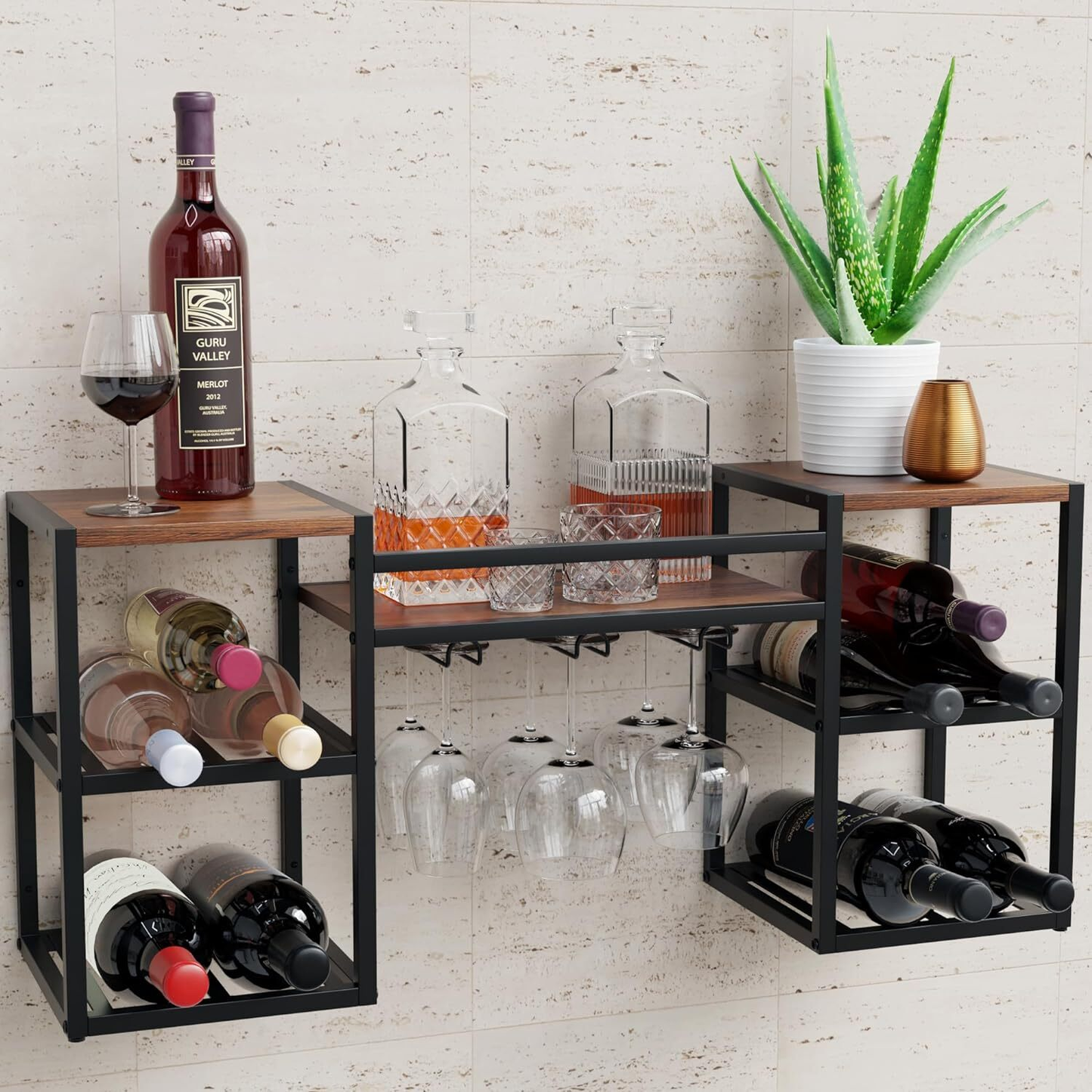 Wine Bottle Glass Holder Wine Rack Wall Mounted Table Top Wine Glass Rack NEW