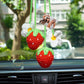 Car Mirror Hanging Accessories for Women, Personalized Crochet Strawberry Car Plant, Rear View Mirror Hanger, Photo Ornament Personalized