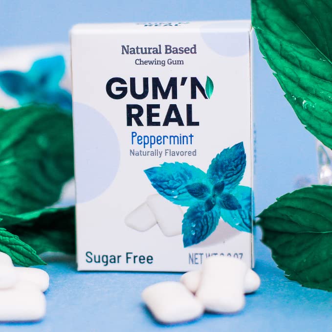 New GUM'N REAL | Sugar Free Natural Chewing Gum | Pack of 6 (102 Pieces Total) | 100% Xylitol + Naturally Flavored + Aspartame Free + Vegan (Peppermint)