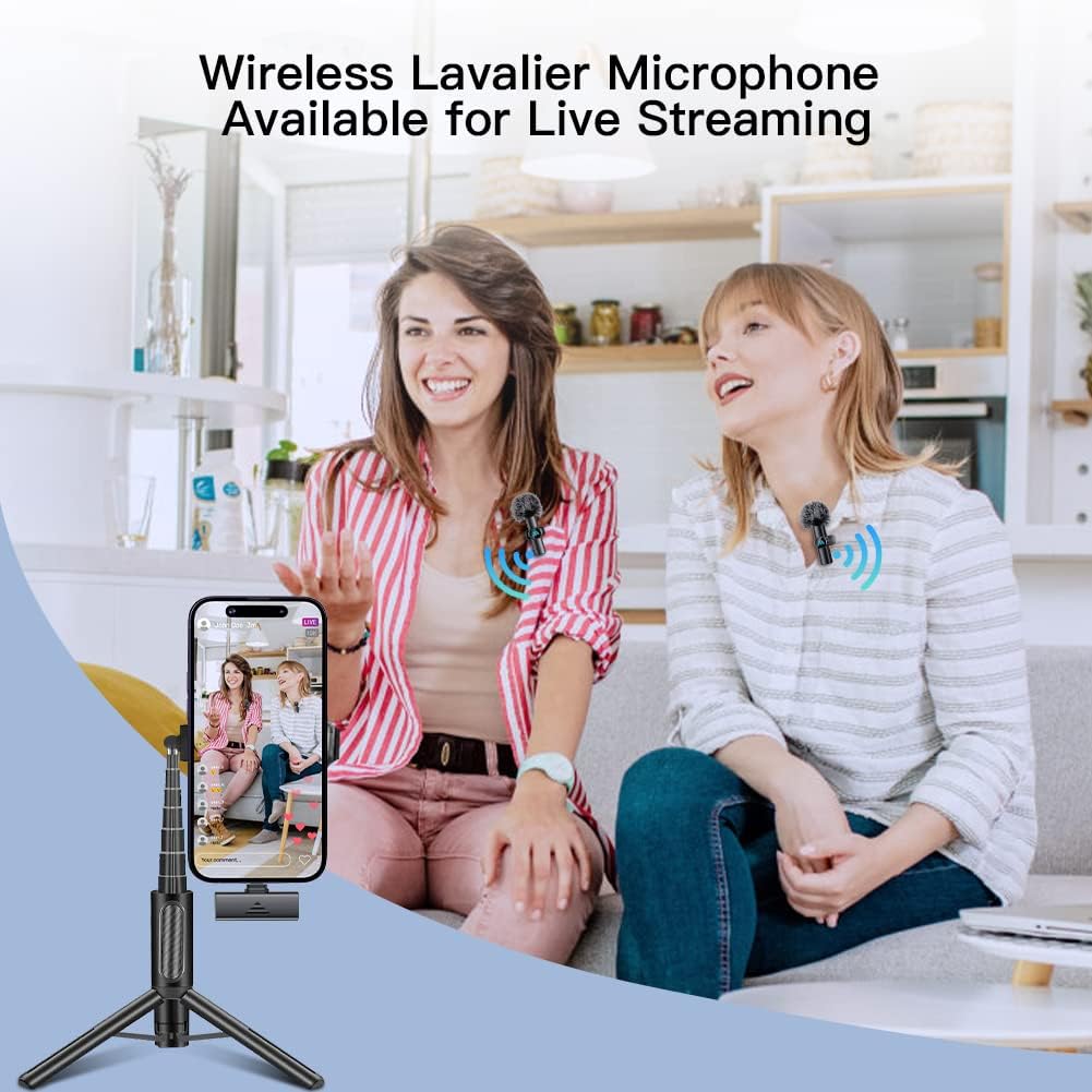New 2pcs Lavalier Wireless Microphone for iPhone iPad, Wireless Microphone for Video Recording, Game Live Streaming, Interviews, YouTube, TikTok, Vlog