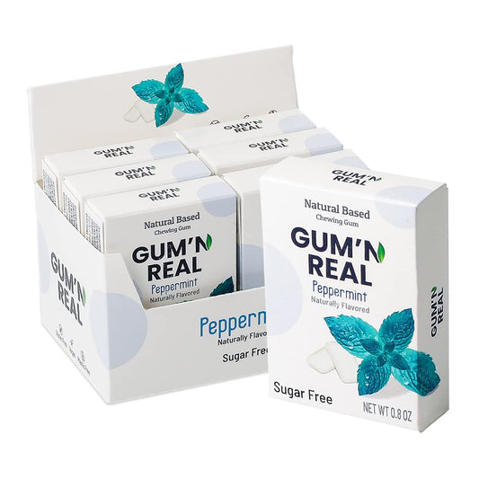 New GUM'N REAL | Sugar Free Natural Chewing Gum | Pack of 6 (102 Pieces Total) | 100% Xylitol + Naturally Flavored + Aspartame Free + Vegan (Peppermint)