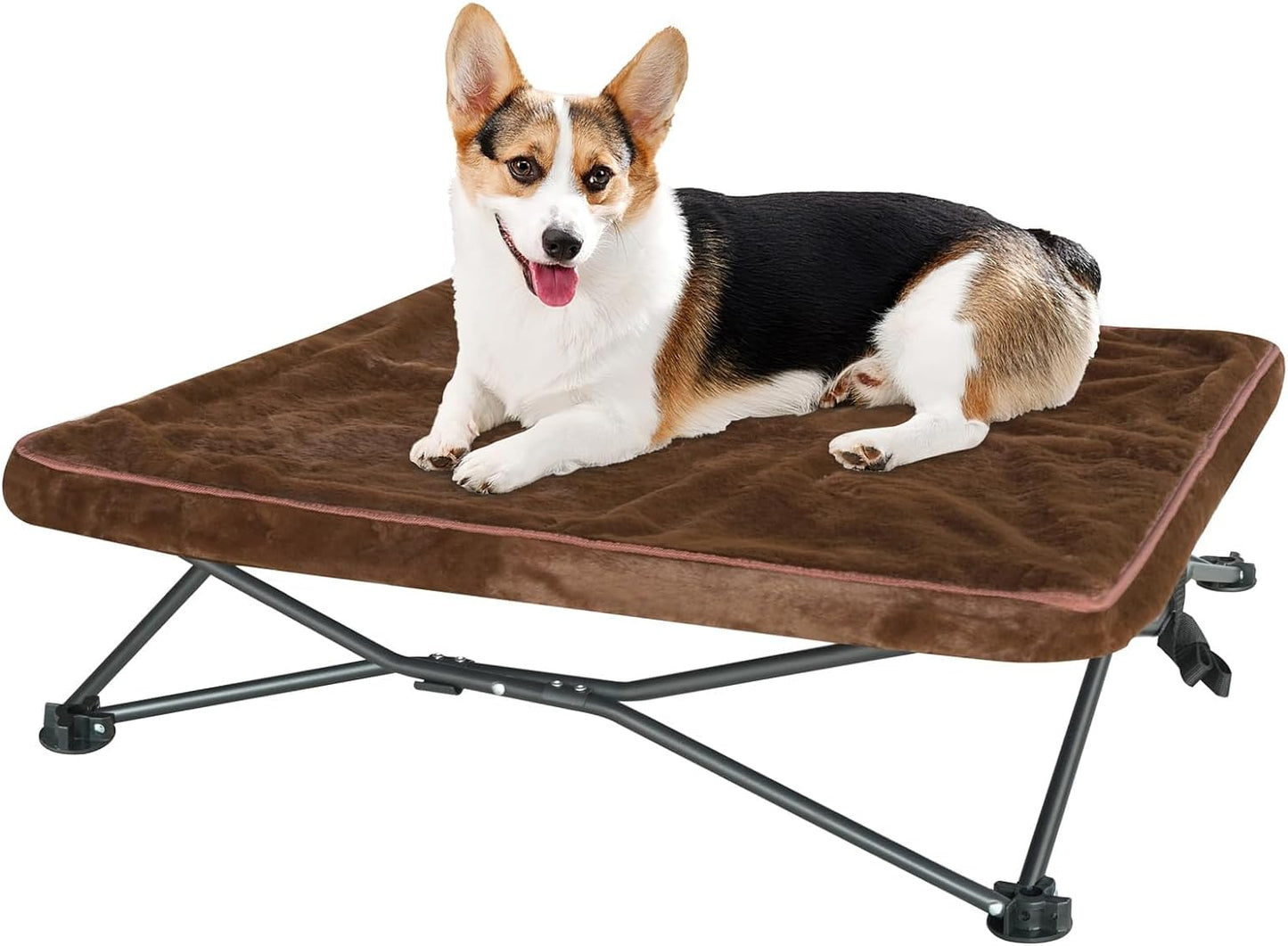 New Outdoor Dog Bed - Portable, Elevated Camping Dog Cot for Indoor, Courtyard & Travel, Breathable Textilene Mesh, Comfortable with Removable & Washable Cover, Supports up to 120 lbs (Brown)