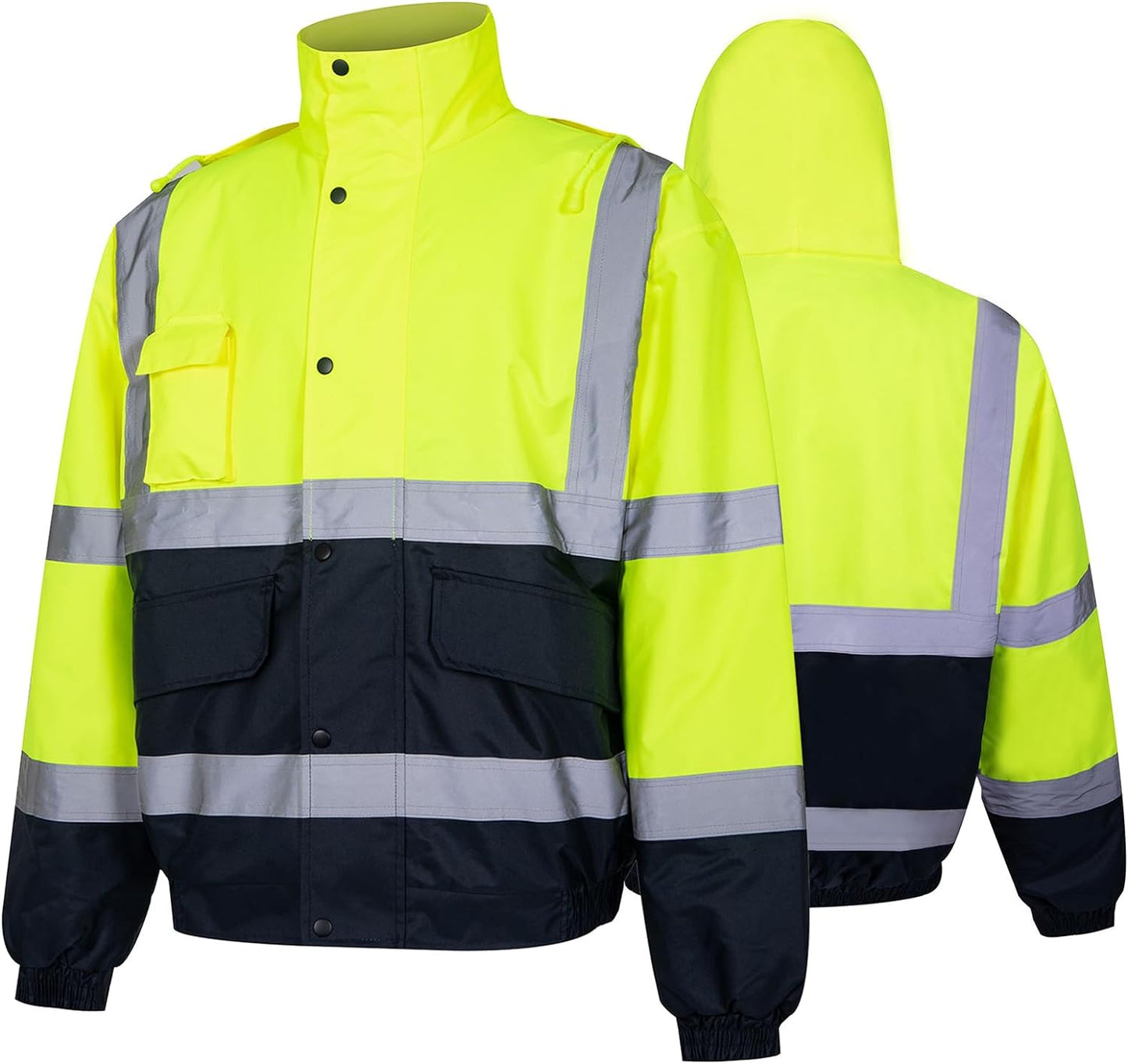 OMOTIYA Hi Vis Men, Reflective Safety Jacket Yellow High Visibility Zippered Work Construction Coats in Cold Weather