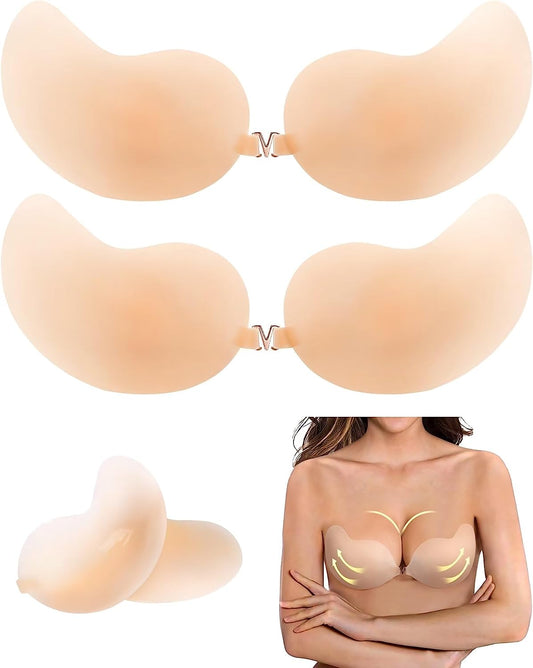 New C Cup Sticky Bra Ultra Thin New 2023, Adhesive Invisible 2 Pairs Strapless Backless Bras Silicone Bra for Small Breast