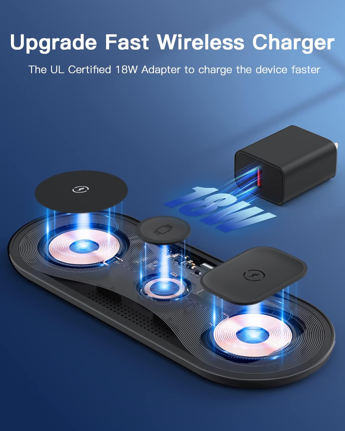 New Wireless Charging Pad, TELSOR Portable Wireless Chargers for Multiple Devices, Wireless Charging Station for iPhone 15 14 13 12 11 Pro Max, for Apple Watch 8 7 6 5 4 3 2 SE, for AirPods Pro 3 2