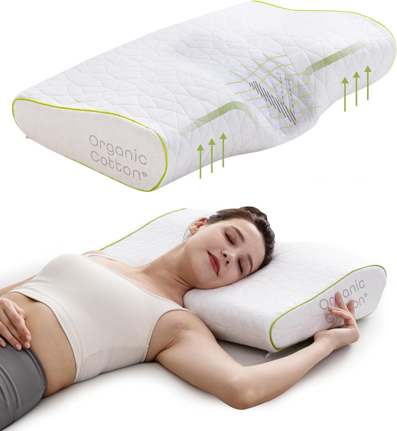 New Adjustable Contour Memory Foam Pillow - Standard Size - Orthopedic Neck Support, Pain Relief, Washable, Organic Cotton Cover Ergonomic Cervical - Ideal for Side, Back & Stomach Sleepers…
