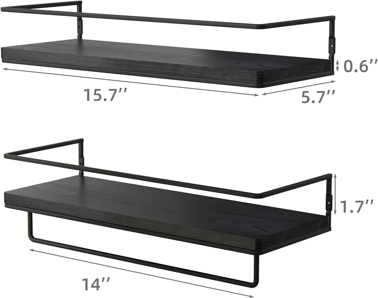 New Floating Shelves for Wall Set of 2, Wall Mounted Storage Shelves with Black Metal Frame and Towel Rack for Bathroom, Bedroom, Living Room, Kitchen, Office (Black)