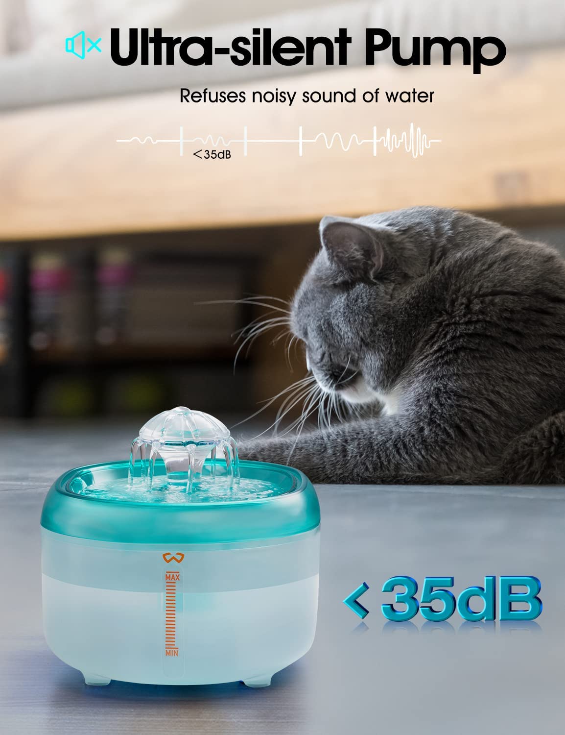 New Cat Water Fountain, 71fl oz/2.1L Ultra Quiet Dog Water Dispenser, Automatic Pet Water Fountain for Cats Inside, Cat Water Dispenser with 1 Replacement Filter for Cats Dogs Multiple Pets