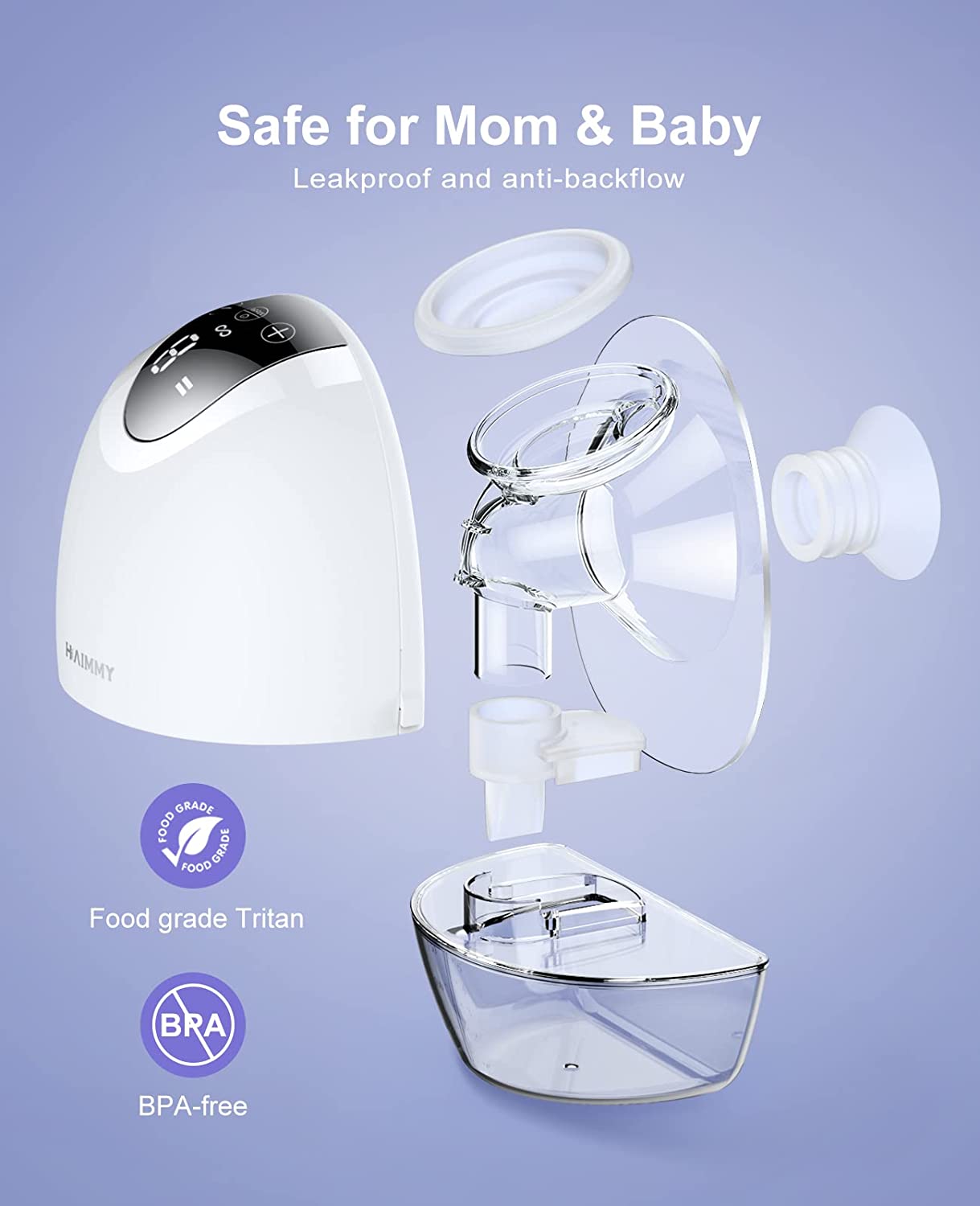New Wearable Breast Pump Hands Free, Haimmy Electric Portable Wireless Breast Pumps with 3 Modes & 9 Levels, 19/21/24/28mm Flange, LCD Display, Leak-Proof, Low Noise Painless Breastfeeding Pump(1 Pack)