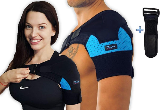 Shoulder Brace for Men and Women - Support for Torn Rotator Cuff, AC Joint Pain Relief and Dislocated Shoulder. Compression Sleeve, Arm Immobilizer Wrap, Stability Strap + Free Extension, Left-Right