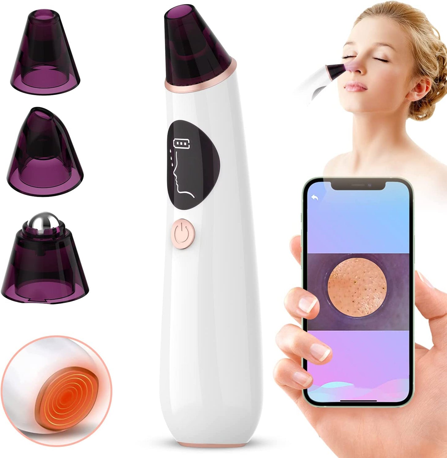 New Blackhead Remover Pore Vacuum Cleaner, Electric Facial Deep Cleaner with Camera,Pimple Vacuum Extractor Tool,USB Rechargeable Pore Sucker with LED Screen Display and 4 Suction Probes