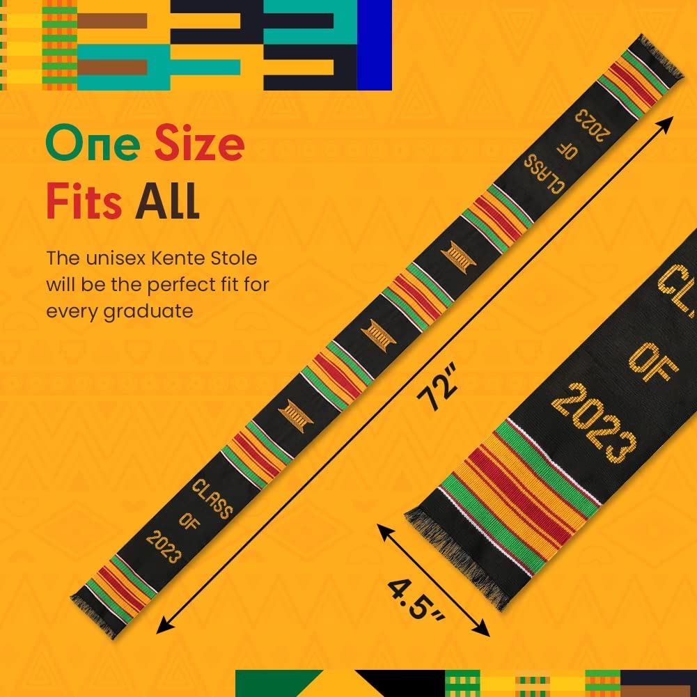 New Kente Stole Class of 2023 | Kente Graduation Stole Class of 2023 | Celebrate Our Culture with the African American Graduation Stole | Made with Authentic African Art