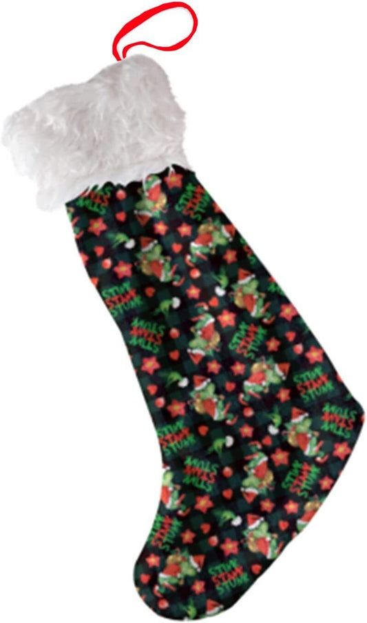 Green Monster Pattern Christmas Stockings 24" Xmas Stockings Plush Cuff Grinch