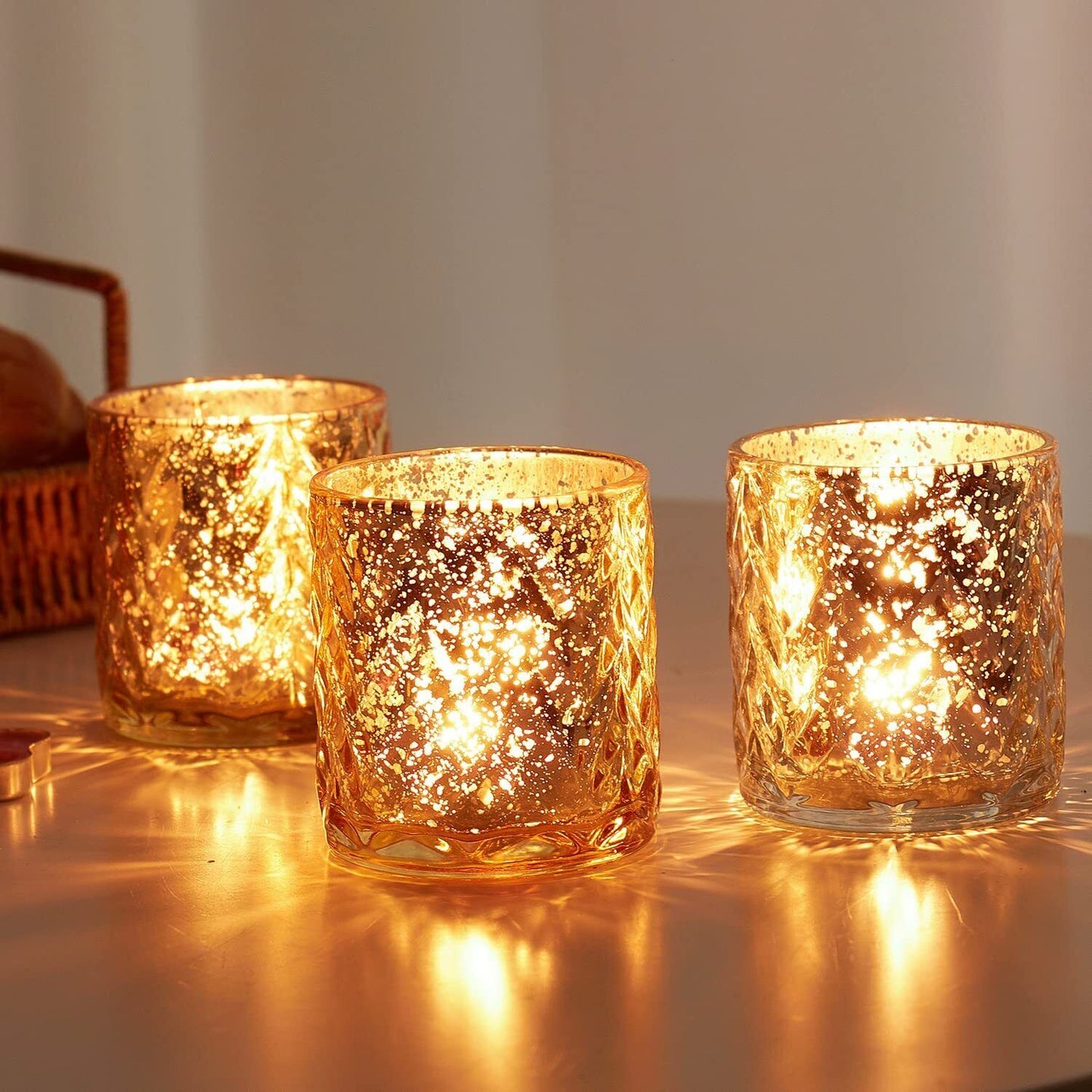NEW 6 SET Gold&Silver Votive Candle Holders, 3.14" Glass Tealight Candle Holder