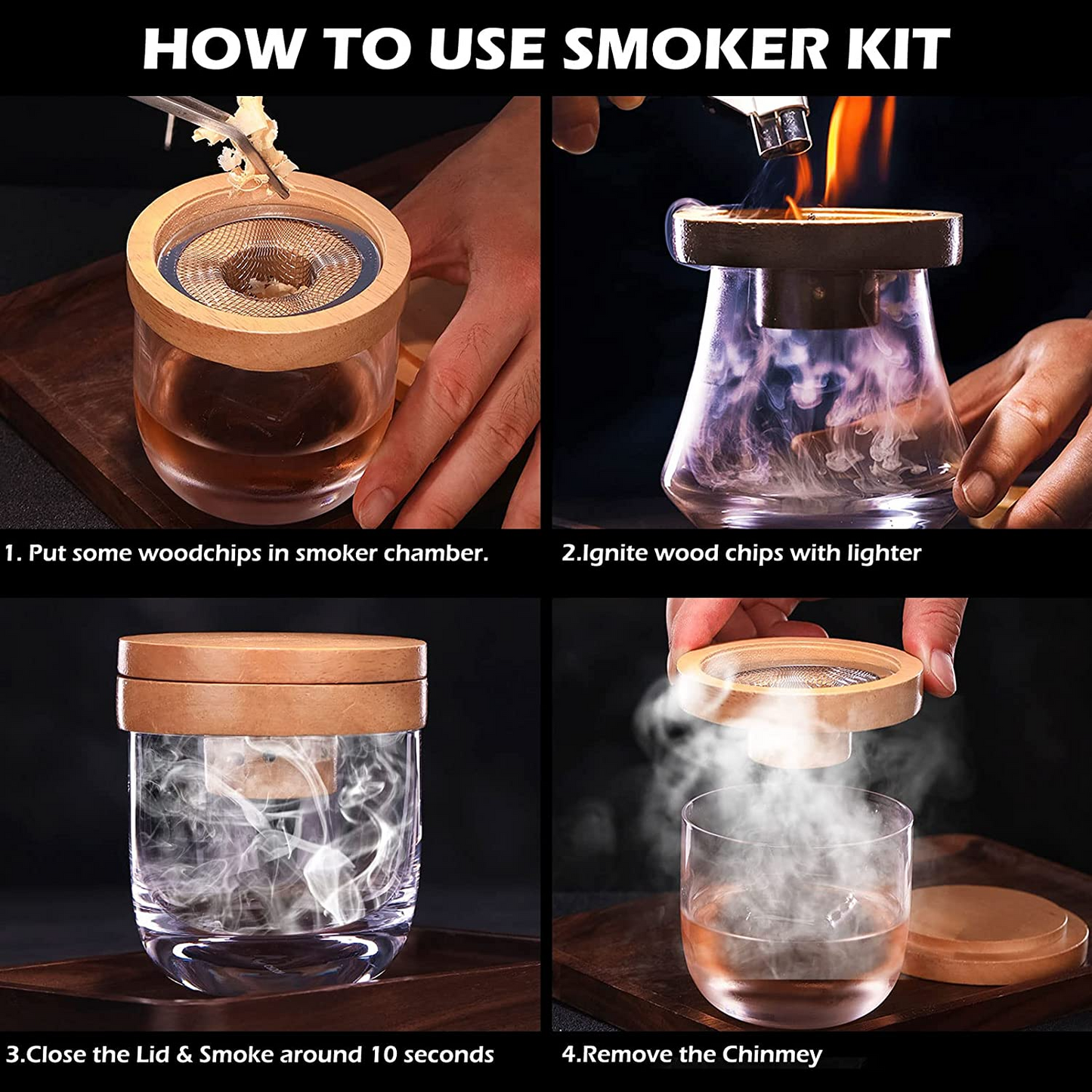 Cocktail Smoker - Cocktail Smoker Kit, Four Flavor, Old Fashioned Whiskey Smoker