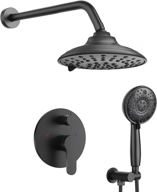 Black Shower Faucets Sets Complete Fixtures 8 Function Handheld Spray Luxury NEW